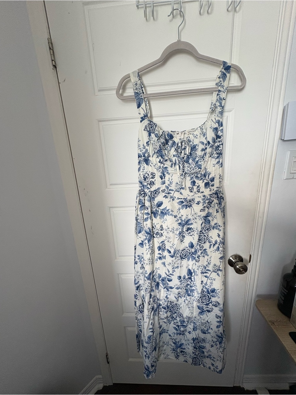 Moon River Blue Floral Sundress — Sleeveless Cotton-Blend Dress